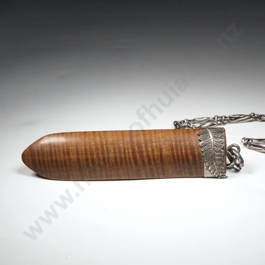 New Zealand Native Wood pendant w Sterling Silver Fern Leaf End Cap on a Sterling Silver Chain Image 1++