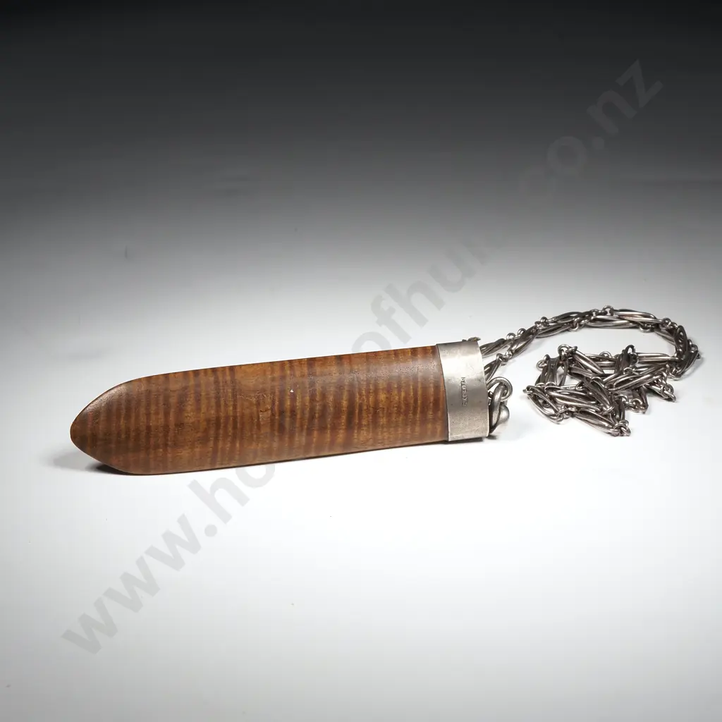 New Zealand Native Wood pendant w Sterling Silver Fern Leaf End Cap on a Sterling Silver Chain Image 1++