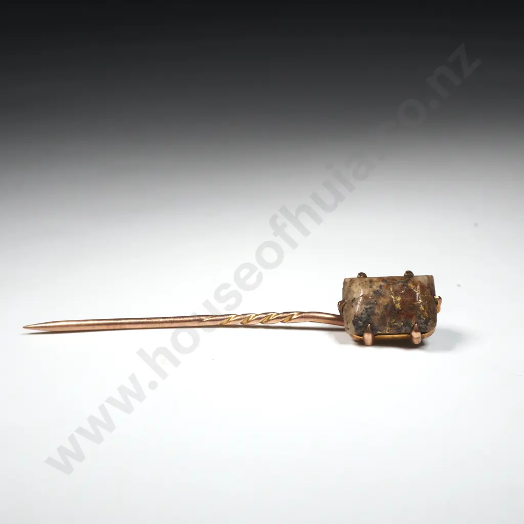 Exquisite Mounted Colonial Gold Bearing Quartz Stick Pin in 9ct Gold in Period NZ Jewellers Box - R W Sargent Hawera Image 1++