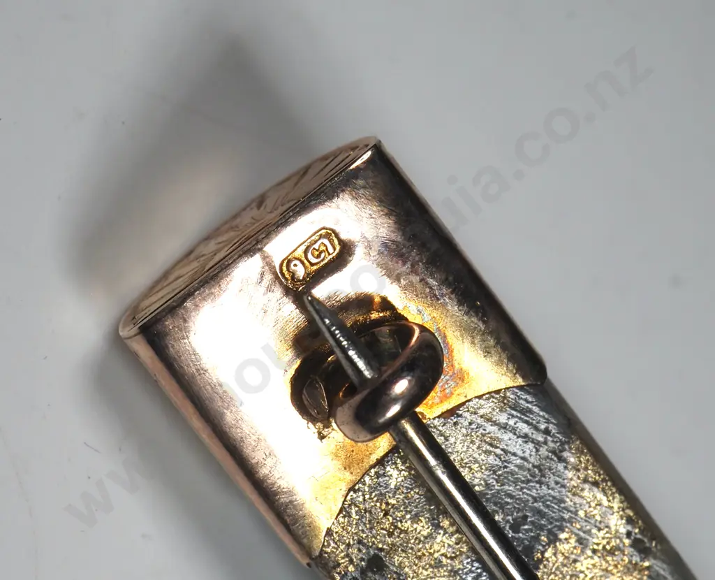 Exquisite New Zealand Gold Rush Gold Bearing Quartz Bar Brooch in Period Jewellers Box Image 1++