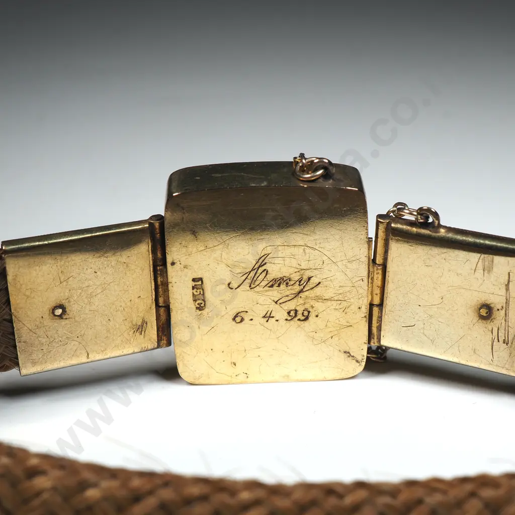 Impressive New Zealand A Kohn Mourning Bracelet w 15ct Gold Ornate Mounts & Large Clear Gem in Period Kohn Box Image 1++