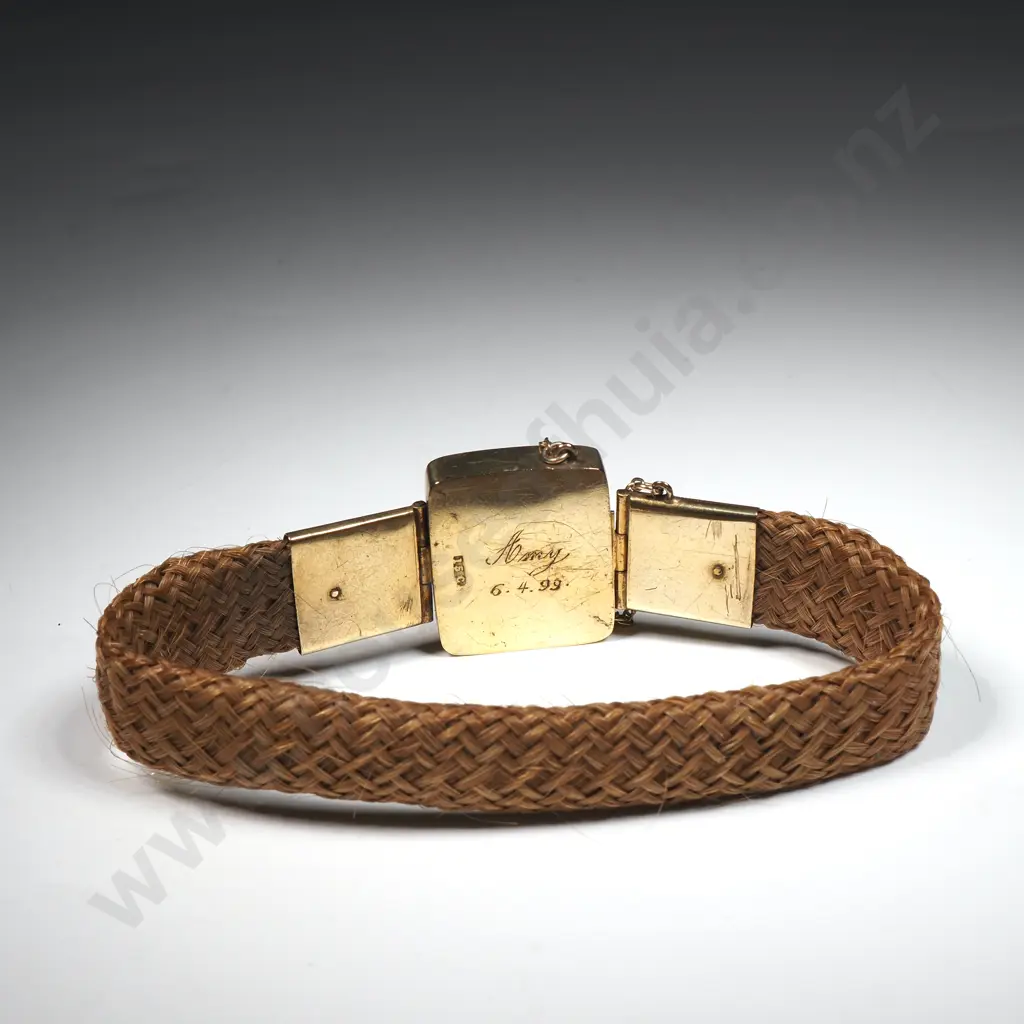 Impressive New Zealand A Kohn Mourning Bracelet w 15ct Gold Ornate Mounts & Large Clear Gem in Period Kohn Box Image 1++