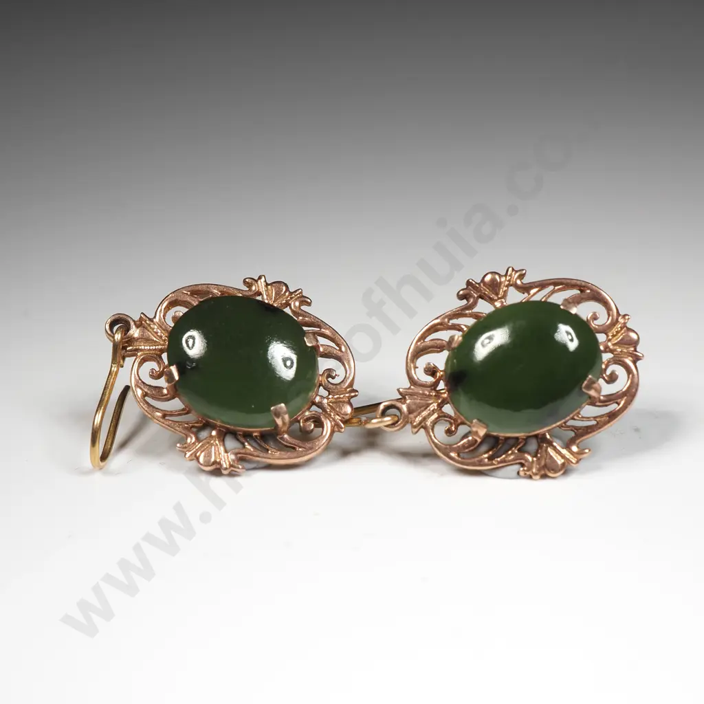 9ct Rose Gold Greenstone Earrings Image 1++