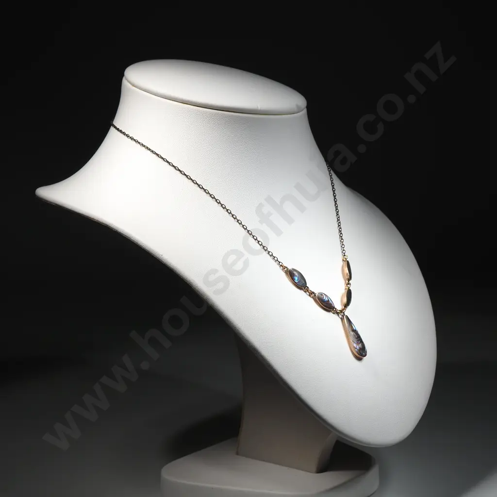 Vintage 9ct Gold Paua Shell Necklace Drop Pendant Image 1++