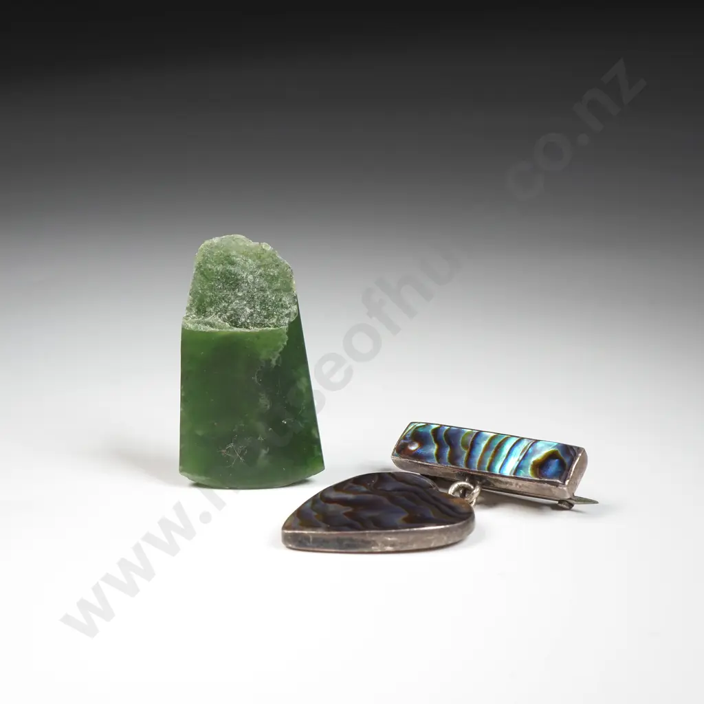 Vintage Sterling Silver Paua Heart Brooch & Greenstone Pendant Piece Image 1++