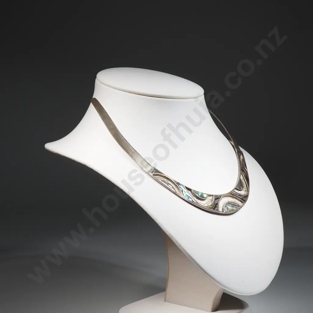 Fancy Sterling Silver & Paua Collar Necklace, Stamped 925 Image 1++