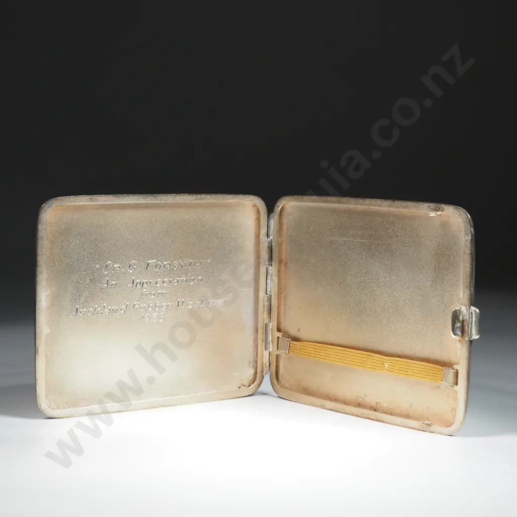 NZ Historical Interest - Sterling Silver Cigarette Case - Presented to G Forsyth, Auckland Councillor Image 1++
