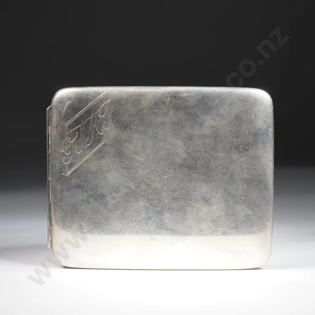 NZ Historical Interest - Sterling Silver Cigarette Case - Presented to G Forsyth, Auckland Councillor Image 1++