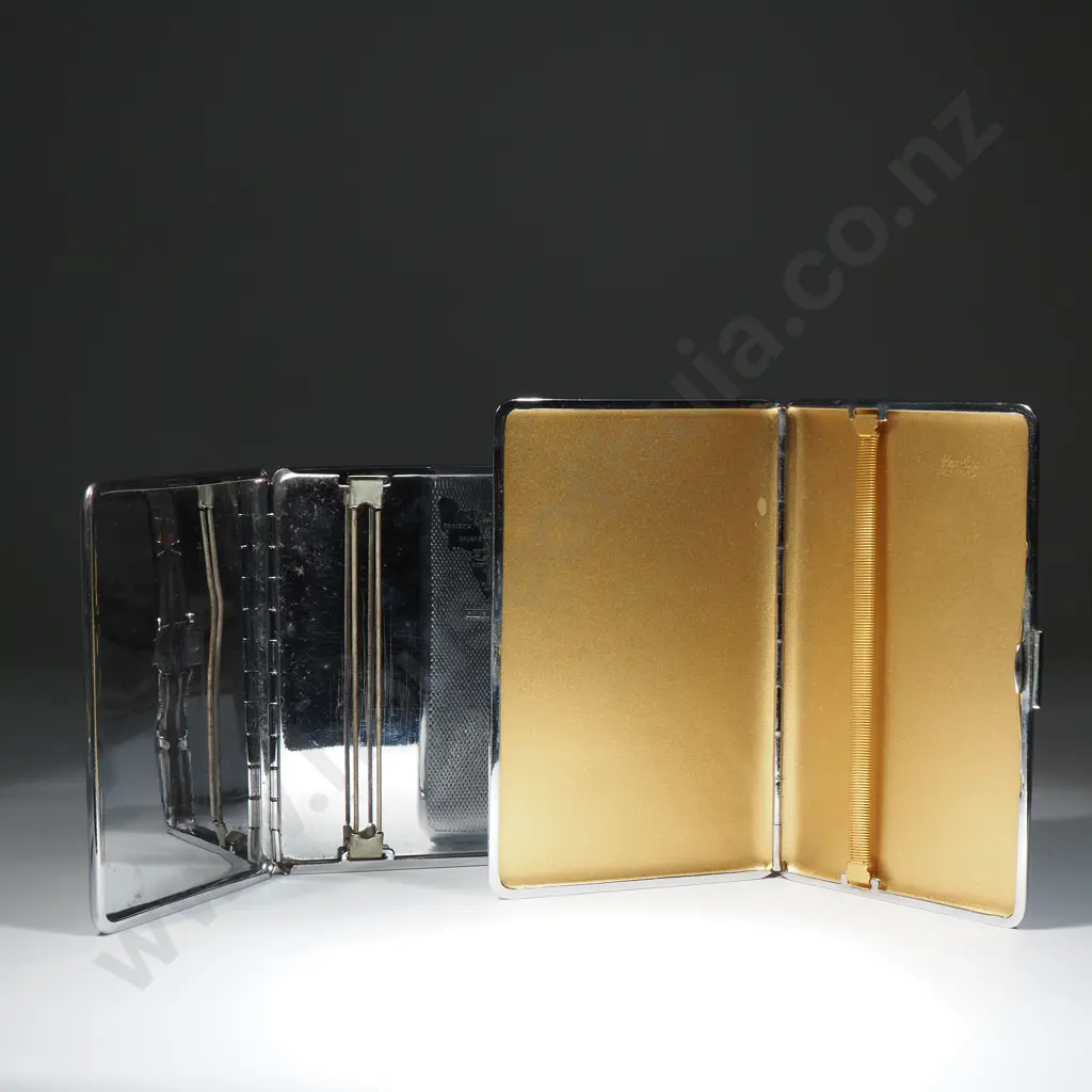 Two Vintage Chrome Cigarette Cases w New Zealand Map, & a Chrome Bookmark, Christchurch Souvenir Image 1++