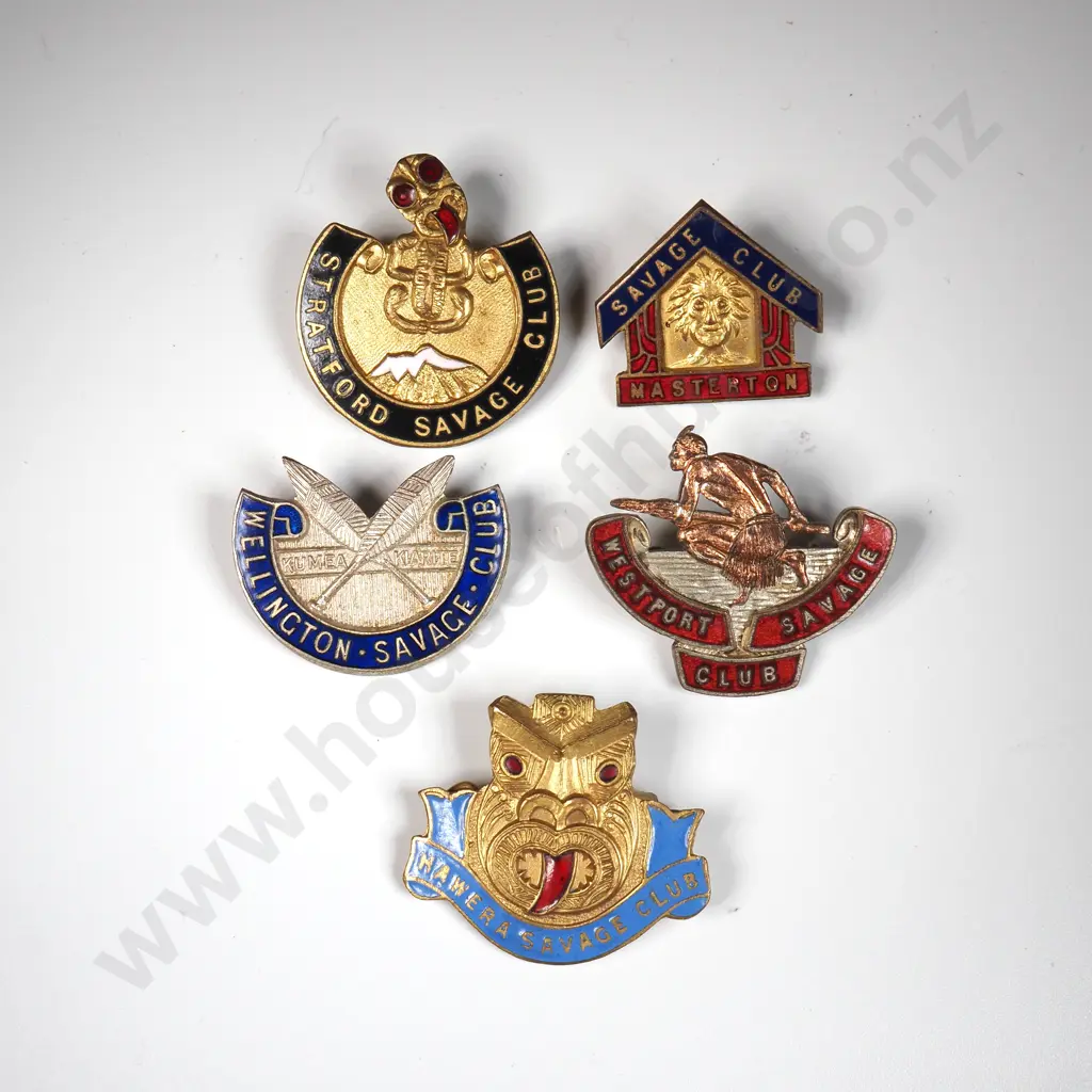 Five Vintage Savage Club Badges Image 1++