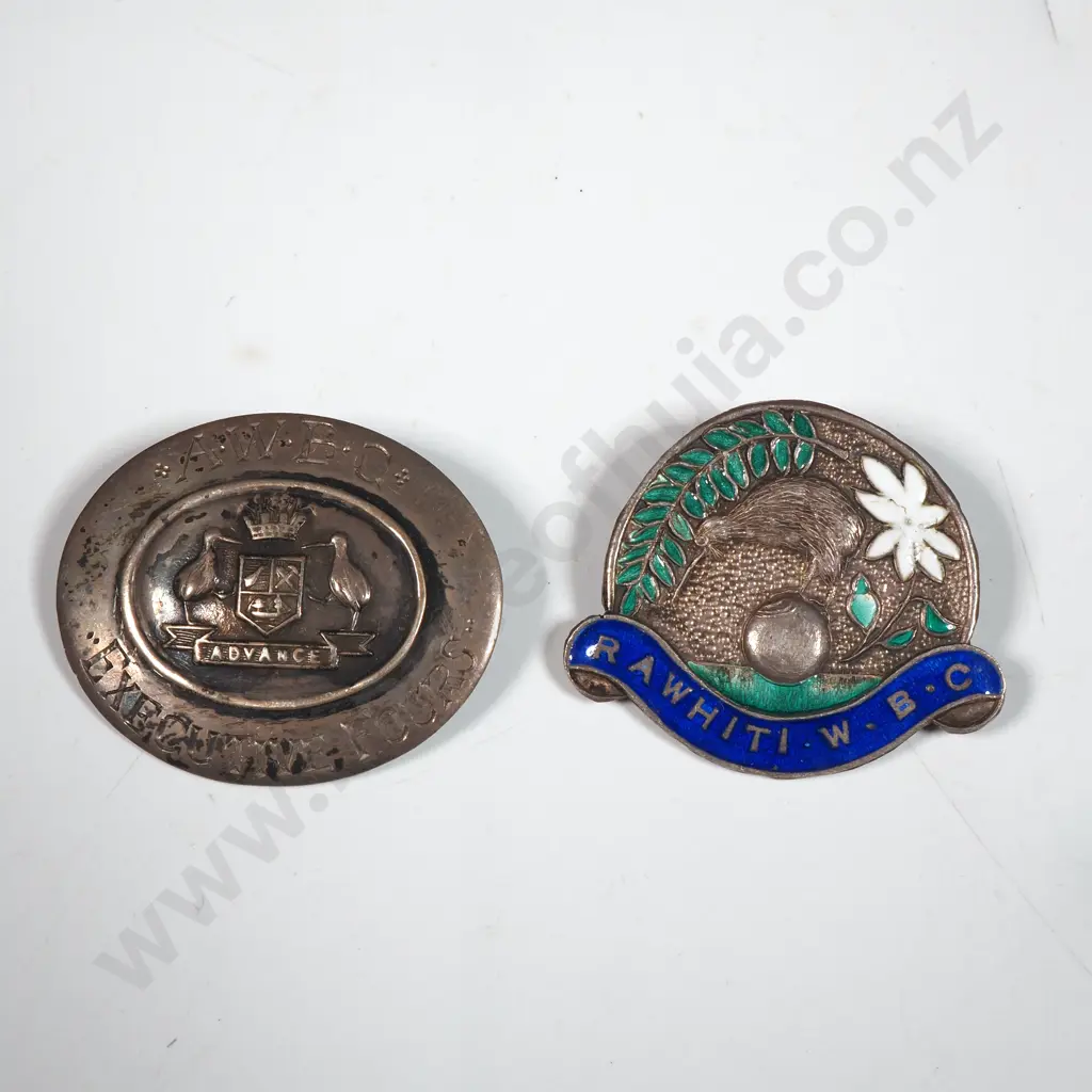 Two Sterling Silver Bowling Club Badges, One with Enamelling Image 1++