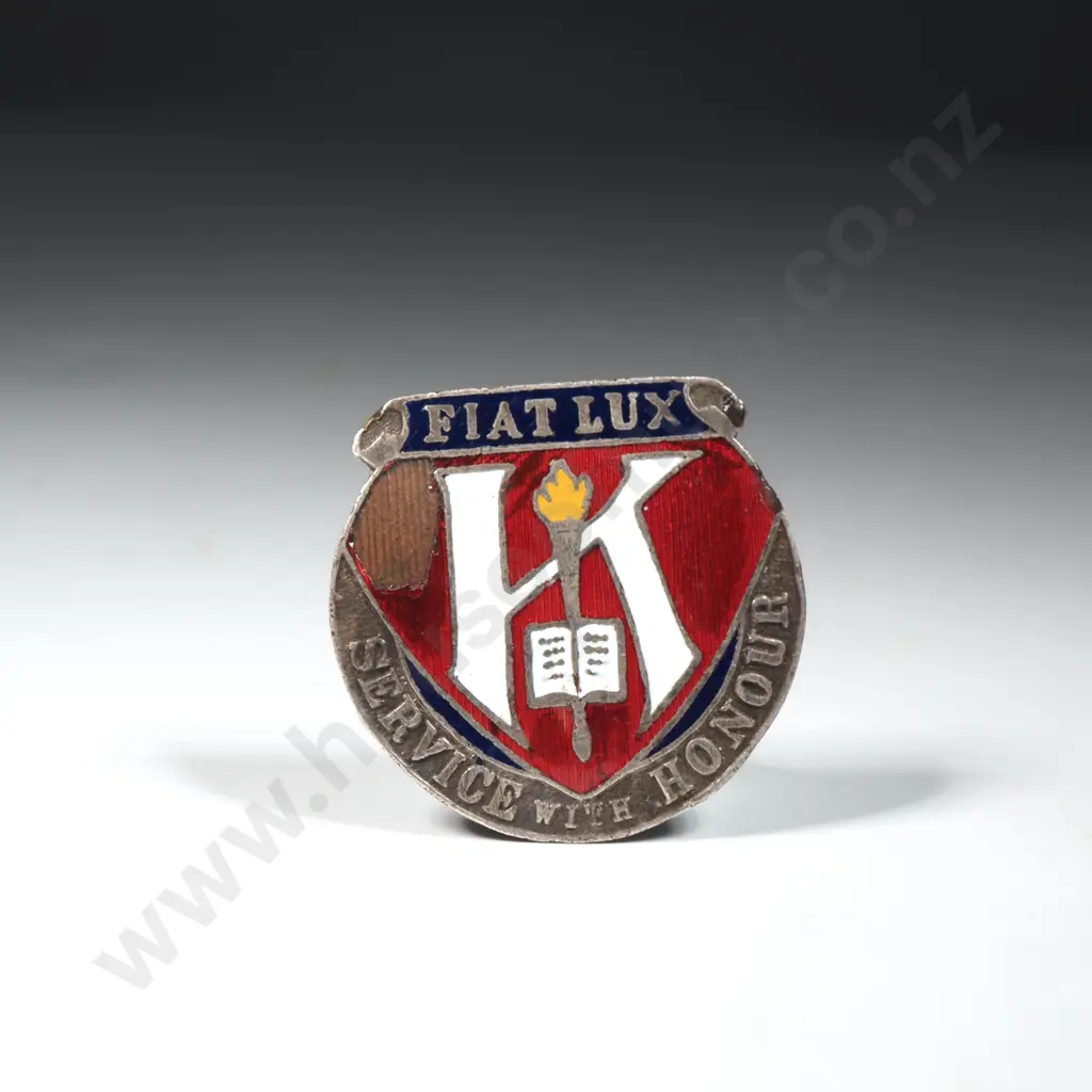 Antique Kowhai Independent School Sterling Silver Enamel Badge A/F Image 1++