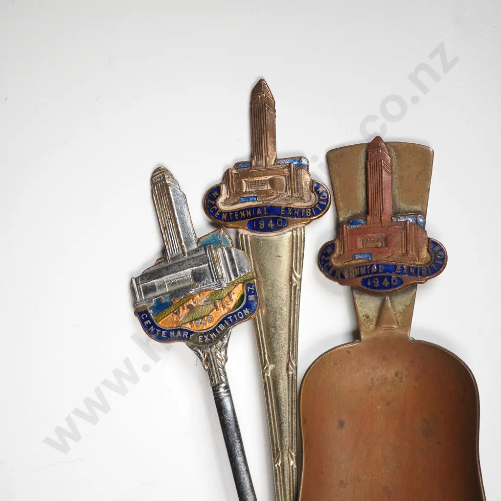 Two Souvenir Spoons of the Centenary Exhibition & a Tea Caddy Spoon Image 1++