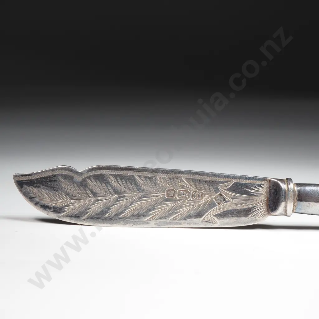 Sterling Silver & Greenstone Butterknife w English Hallmarks Image 1++