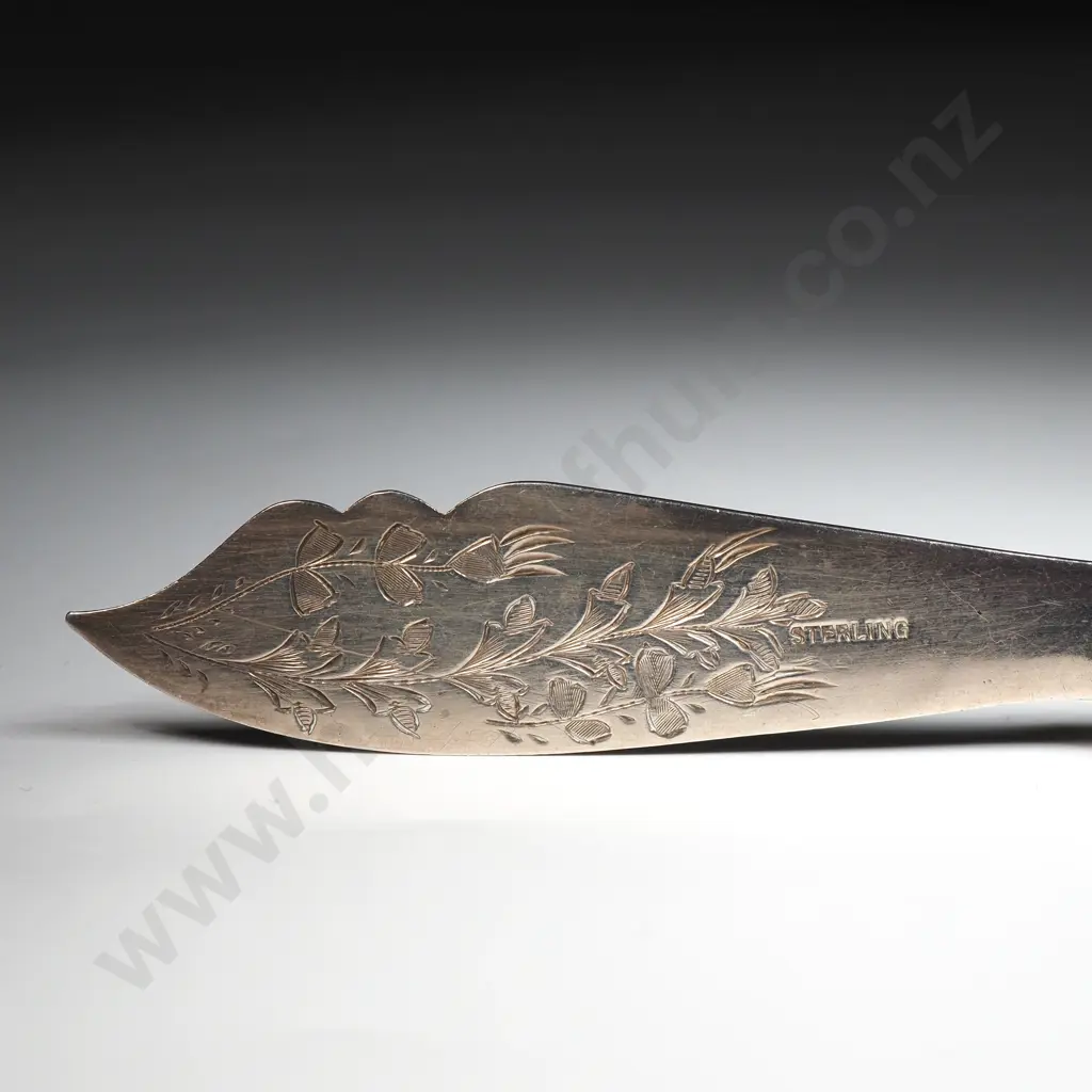 Greenstone & Sterling Silver Butter Knife w Engraved Blade Image 1++