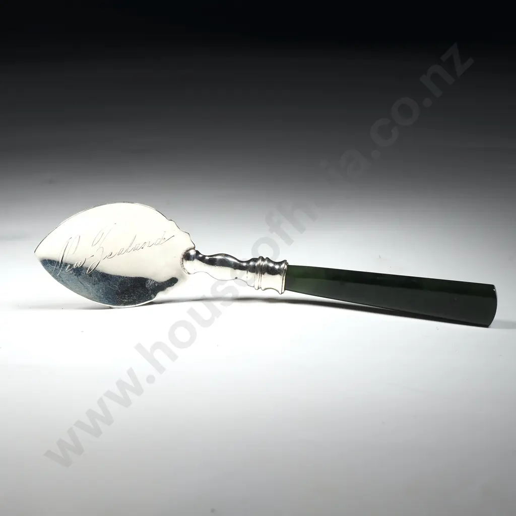 Sterling Silver & Greenstone Handle New Zealand Jam Spoon Image 1++