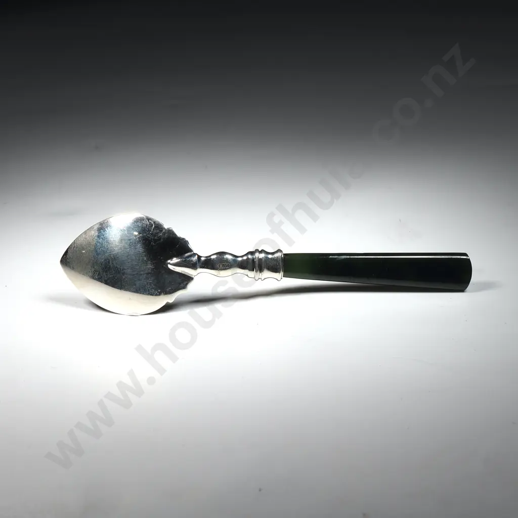 Sterling Silver & Greenstone Handle New Zealand Jam Spoon Image 1++
