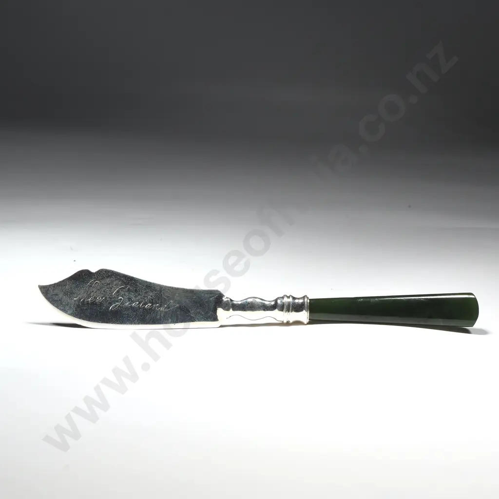 Sterling Silver & Greenstone Handle New Zealand Butter Knife Image 1++