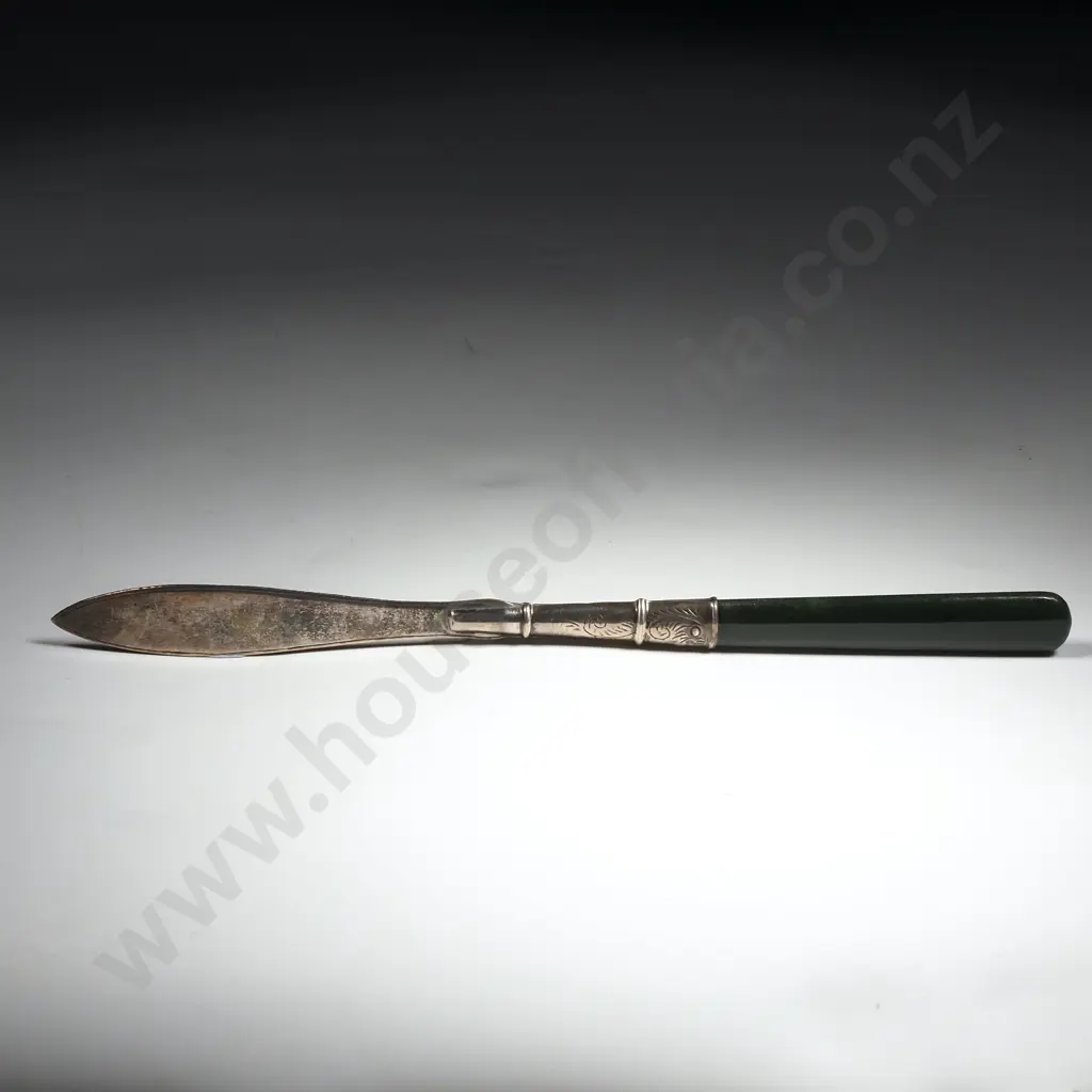 Sterling Silver Greenstone Handled Letter Opener Image 1++