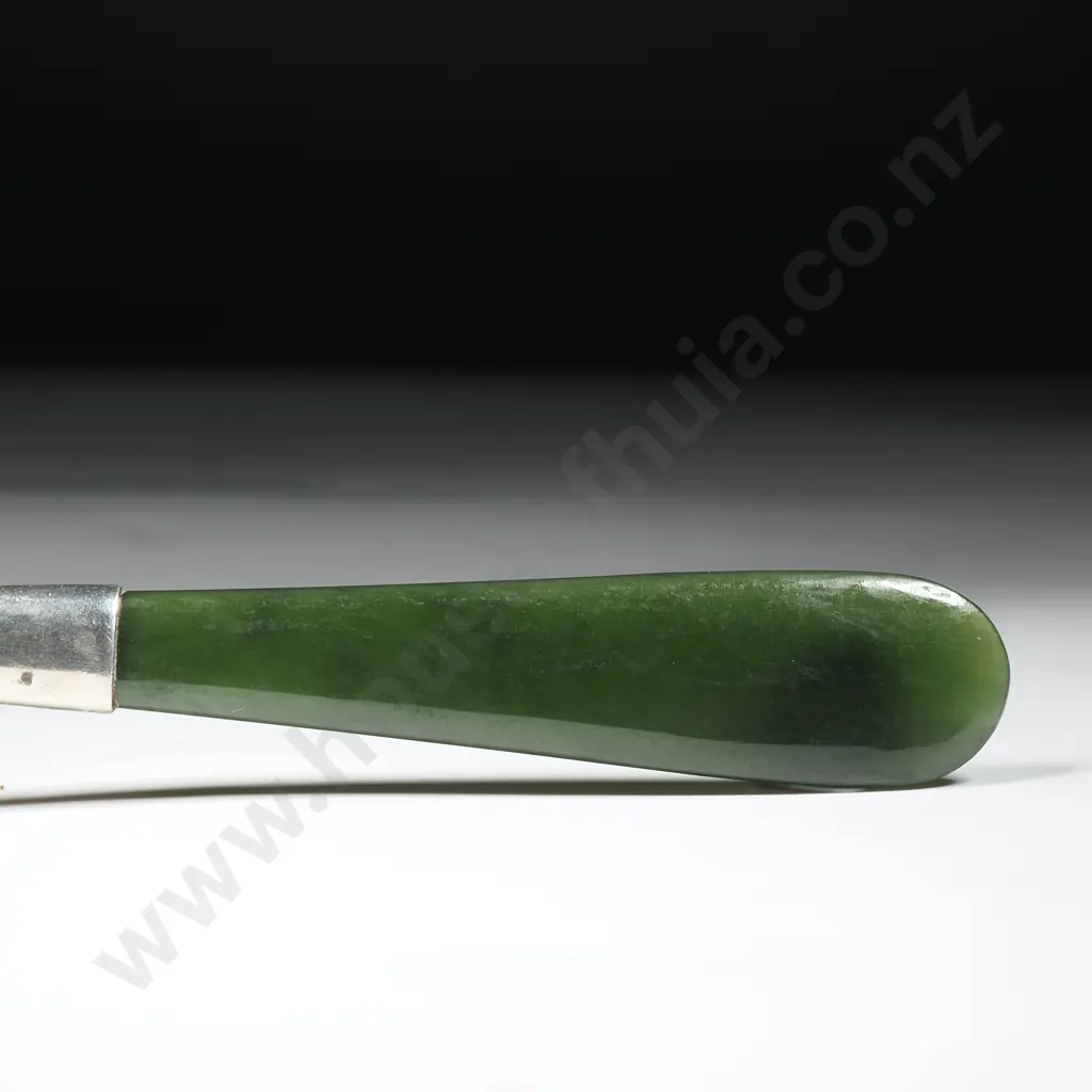 Sterling Silver Greenstone Handled Serving Fork w English Hallmarks Image 1++