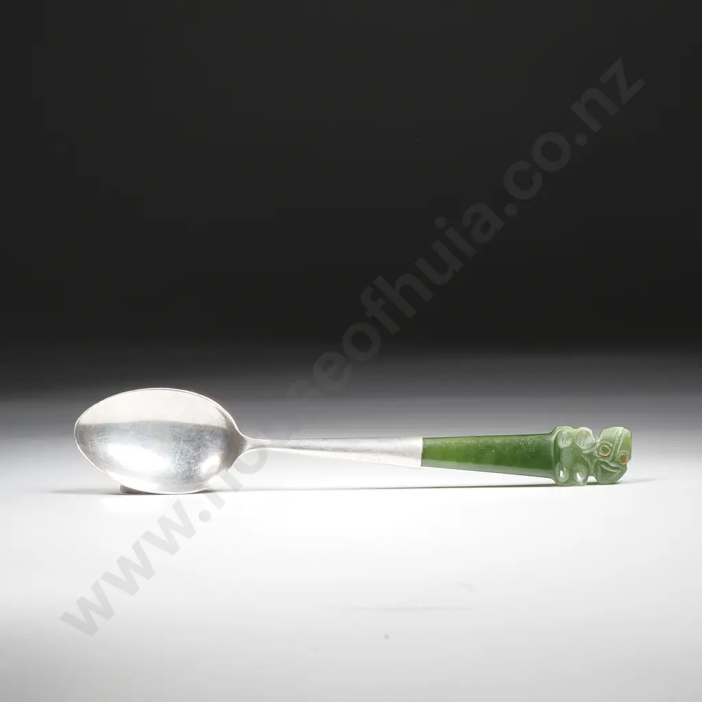 Sterling Silver & Greenstone Tiki Spoon Image 1++