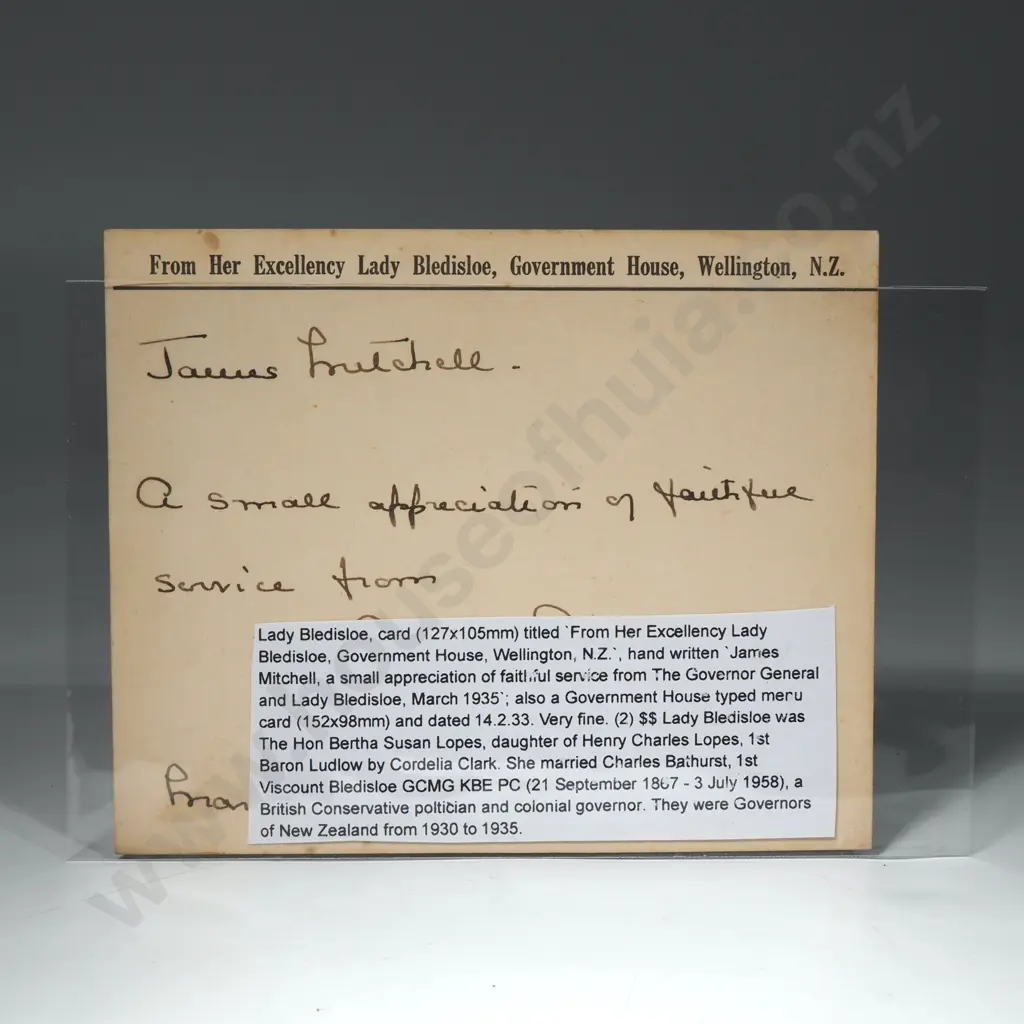 Historic 1935 Lady Bledisloe Hand-Written Card & Official 1933 Dinner Menu - Historic & Scarce  Image 1++