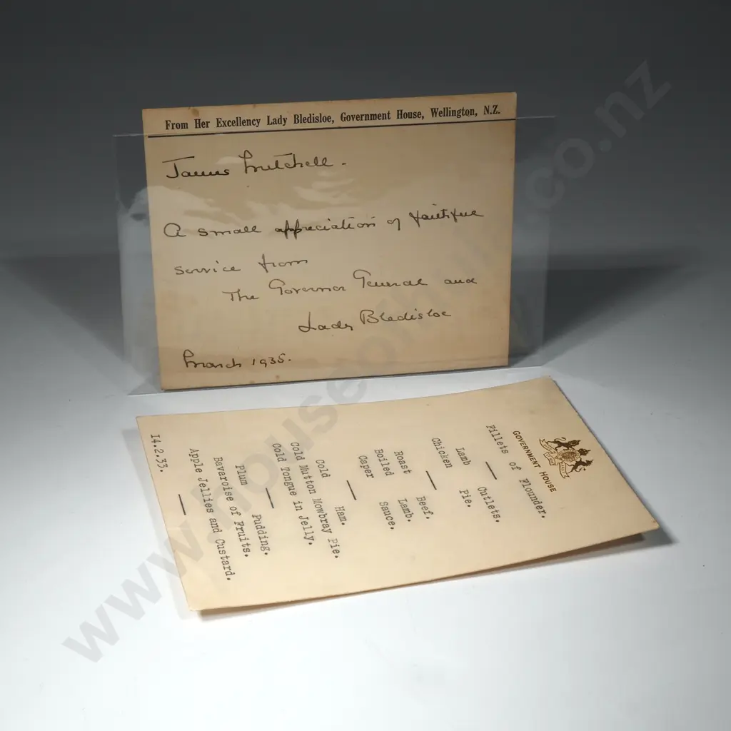Historic 1935 Lady Bledisloe Hand-Written Card & Official 1933 Dinner Menu - Historic & Scarce  Image 1++
