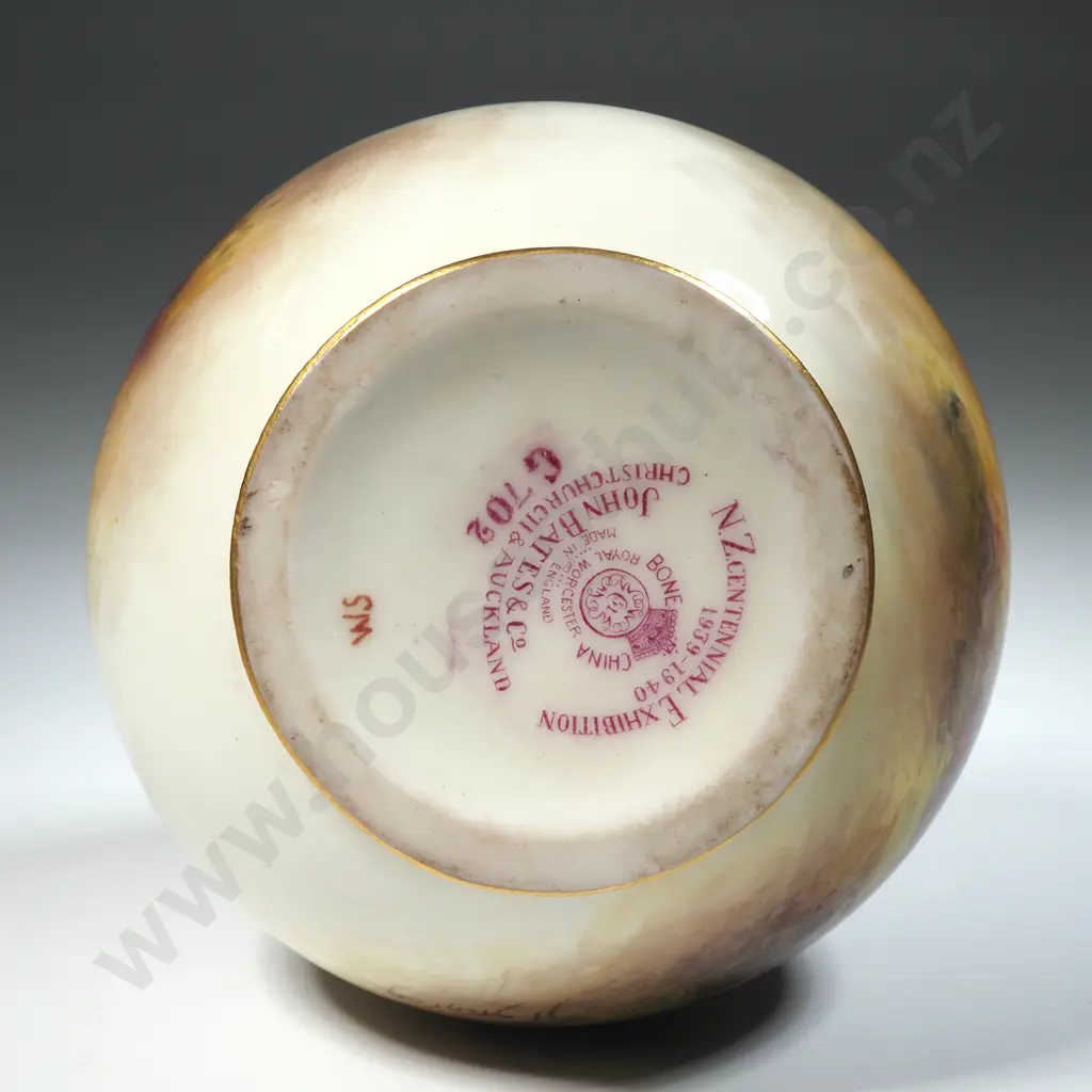 Royal Worcester Tapered Vase Hand Painted With Highland Cattle & Signed H Stinton. The Neck Moulded & Gilded. Image 1++