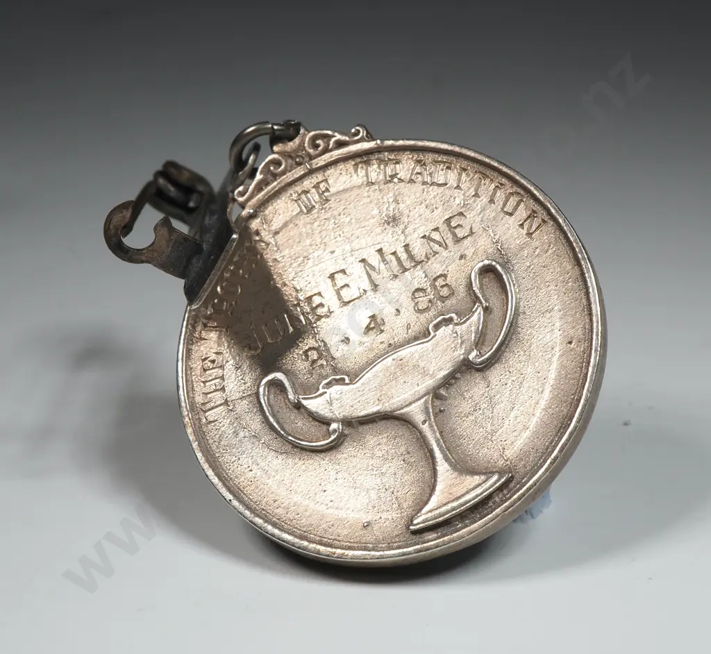 Sterling Silver Rotary Club of Auckland Fob Medal to June E Milne Image 1++