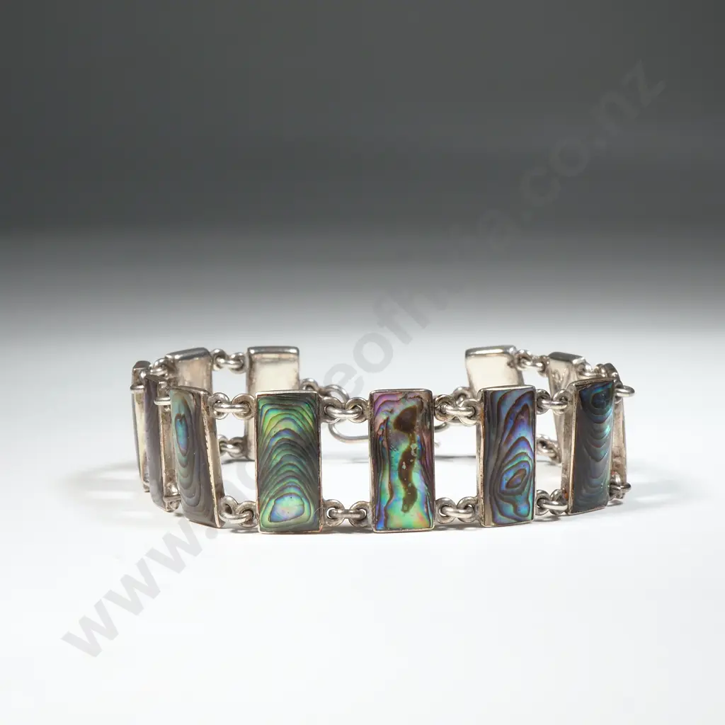 Vintage Sterling Silver & Paua Shell Bracelet Image 1++