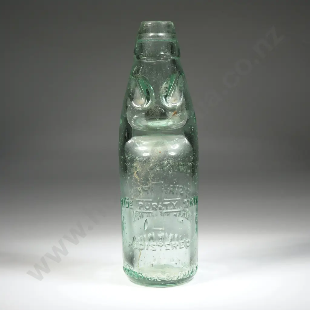 Thomson & Co. Dunedin Green Marble Codd Bottle. Crystal Springs Mineral Water Works.Canningham Shaw Maker1902. Good Image 1++