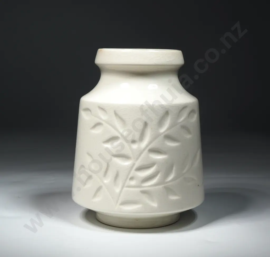 Crown Lynn Vase w Impressed Leaf Decoration. Embossed No, 2035 Image 1++