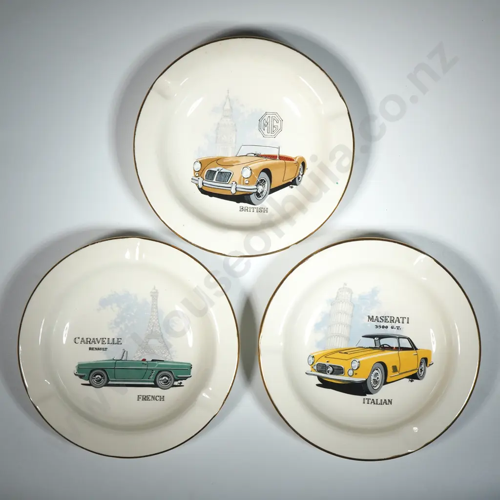 Three Crown Lynn Car Ashtrays - Maserati, MG & Caravelle  Image 1++
