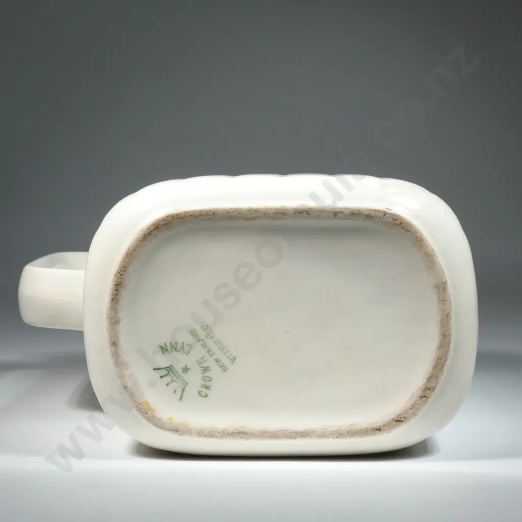 Crown Lynn White McAlpine Jug w Teal Lettering Image 1++