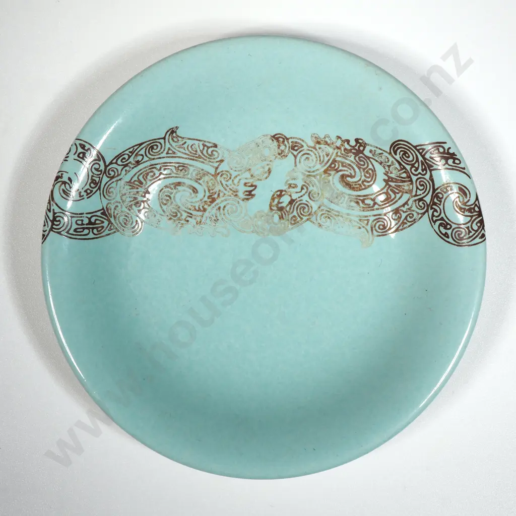 Crown Lynn Air New Zealand Small Teal Dish With Maori Motif  Image 1++