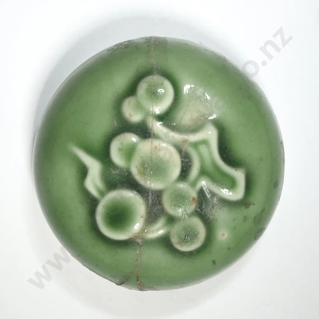 Crown Lynn Green Ginger Jar. Top Damaged.  Image 1++