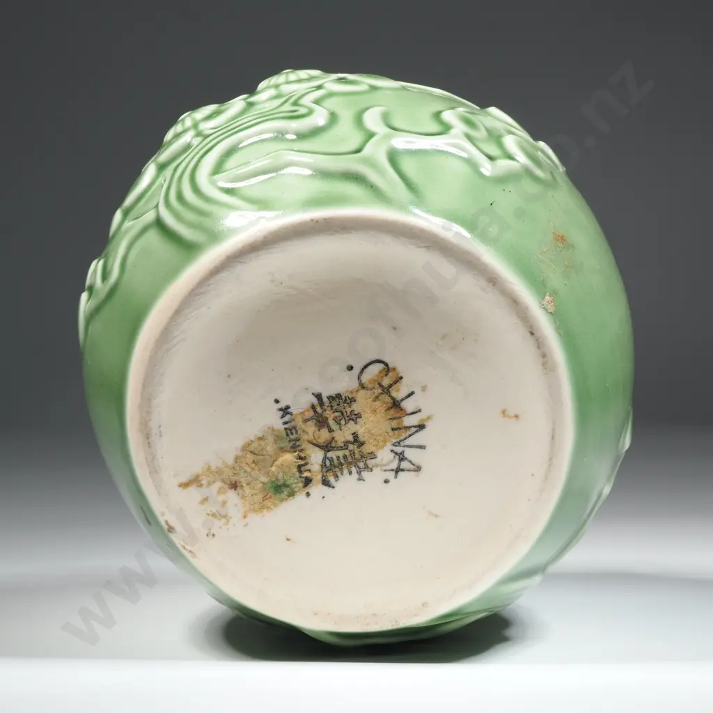 Crown Lynn Green Ginger Jar. Top Damaged.  Image 1++