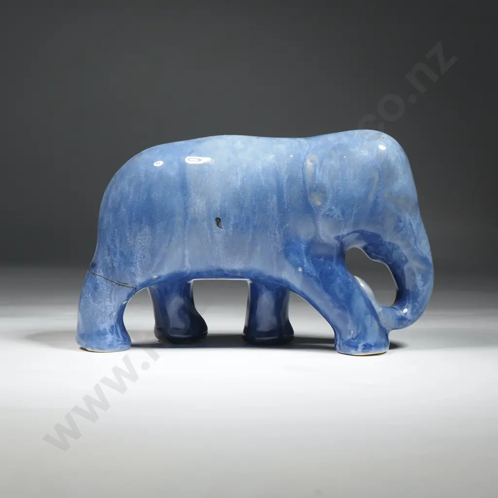 Crown Lynn Blue Glaze Elephant. Fractionated No. To Back Right Leg Image 1++