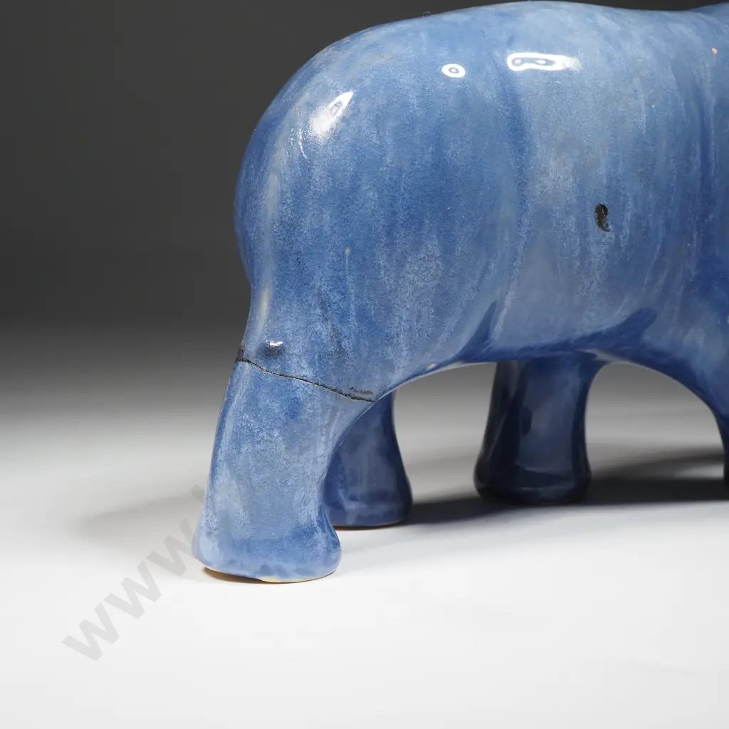 Crown Lynn Blue Glaze Elephant. Fractionated No. To Back Right Leg Image 1++