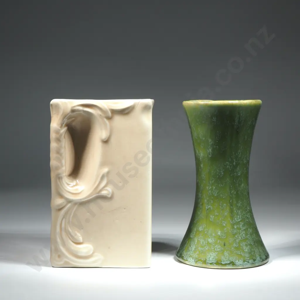 Temuka Pottery Square Jug. Circa 1945 & A Temuka Green Glaze Waisted Vase Image 1++