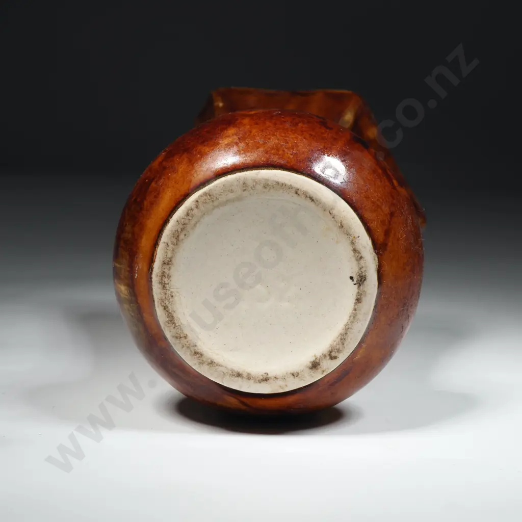 Crown Lynn Miniature Brown Glaze Vase w  Wide Bulbous Base & Six Flaring Sides. No 132 Image 1++