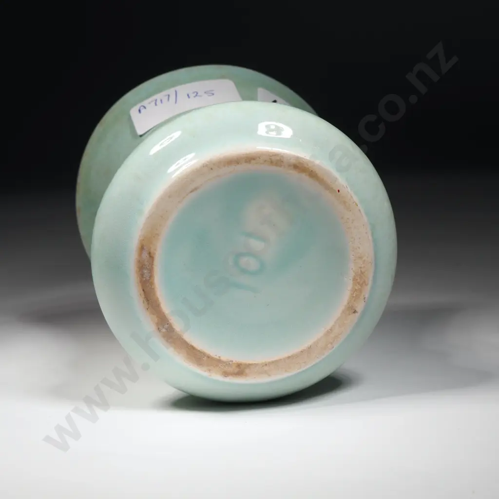 Small Crown Lynn Ribbed Vase In Speckled Teal Glaze. Impressed No 101 Image 1++