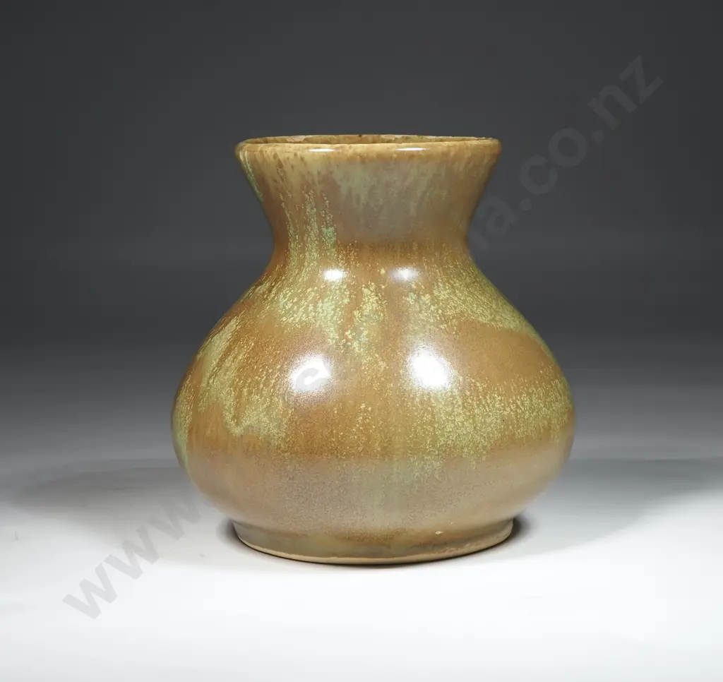 Early Crown Lynn , Ambrico Vase In A Green/Brown Glaze.  Image 1++