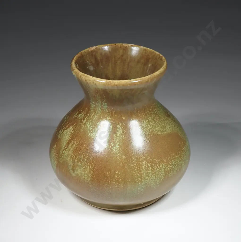 Early Crown Lynn , Ambrico Vase In A Green/Brown Glaze.  Image 1++