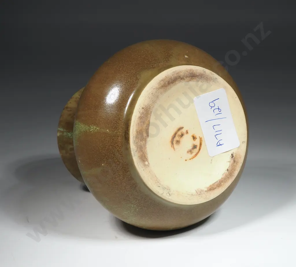 Early Crown Lynn , Ambrico Vase In A Green/Brown Glaze.  Image 1++