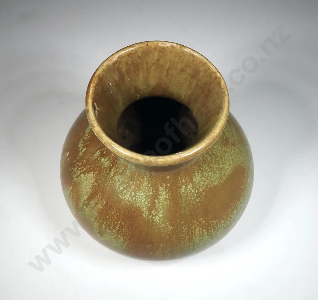 Early Crown Lynn , Ambrico Vase In A Green/Brown Glaze.  Image 1++