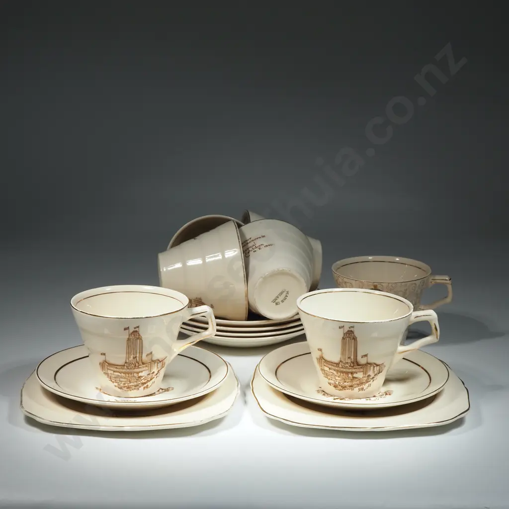 Six Cups & Saucers w Two Side Plate - A Souvenir To Commemorate Centennial Exhibition 1940  & A Tunstall Royal Tour NZ Image 1++