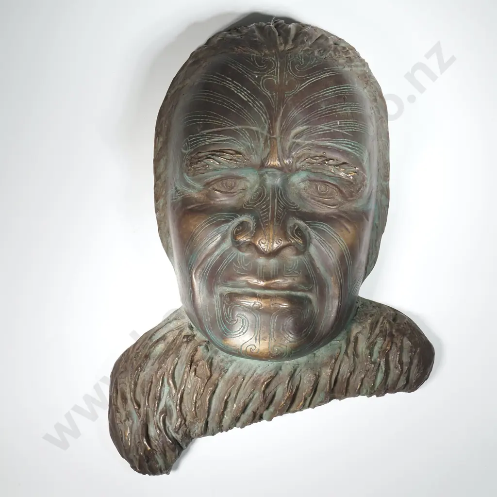 Ray J Dawson Bronzed Resin Wall Hung Bust Depicting A Maori With  Tā moko Image 1++