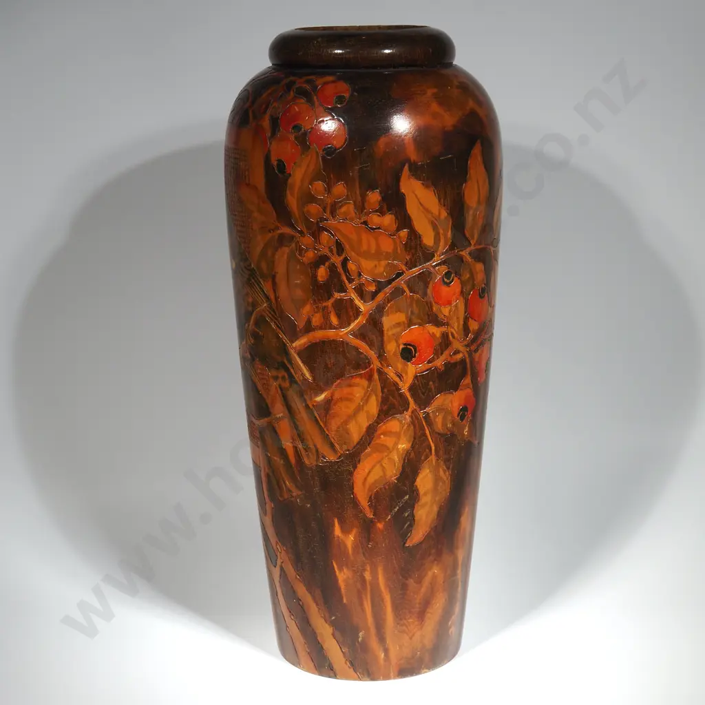 Large Jane Brenkley Vase Depicting a Pair of Tui Sitting in a Tree Image 1++