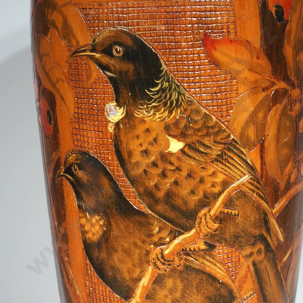 Large Jane Brenkley Vase Depicting a Pair of Tui Sitting in a Tree Image 1++